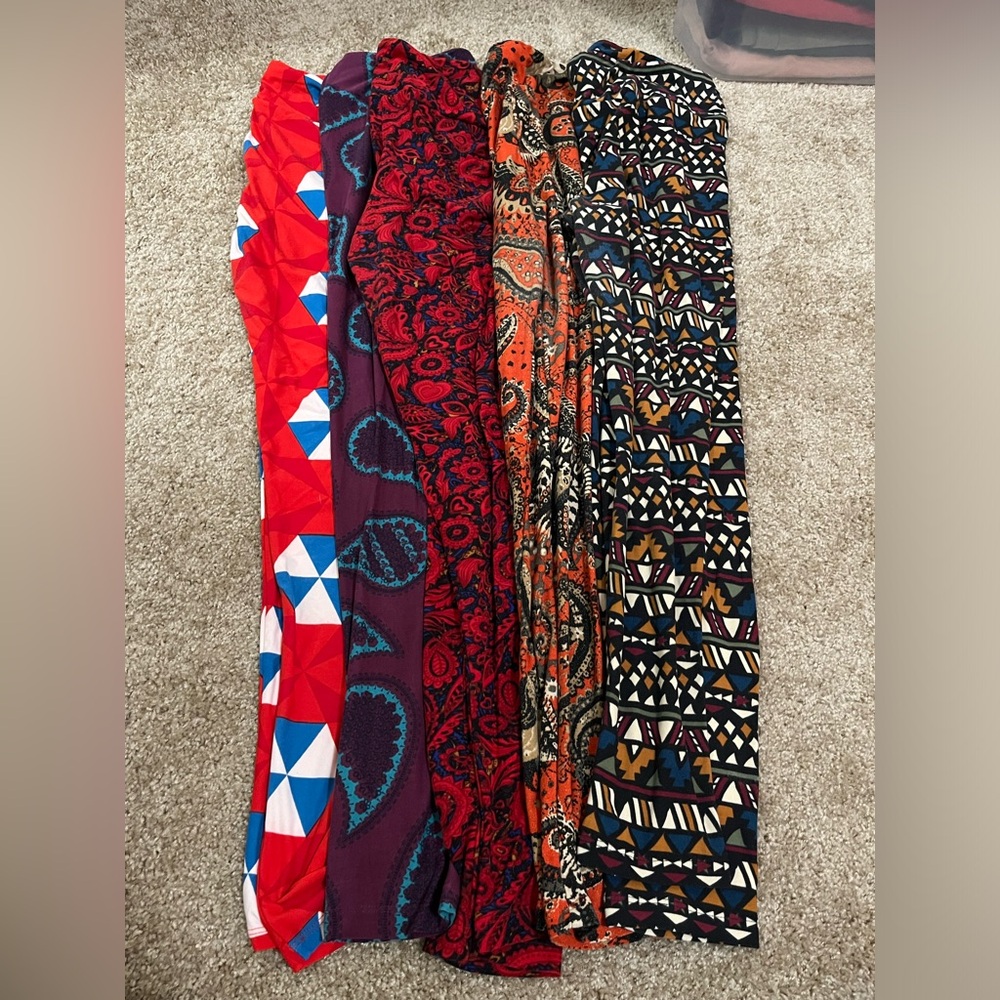Lularoe leggings. Various patterns/colors. All tall and curvy size large.